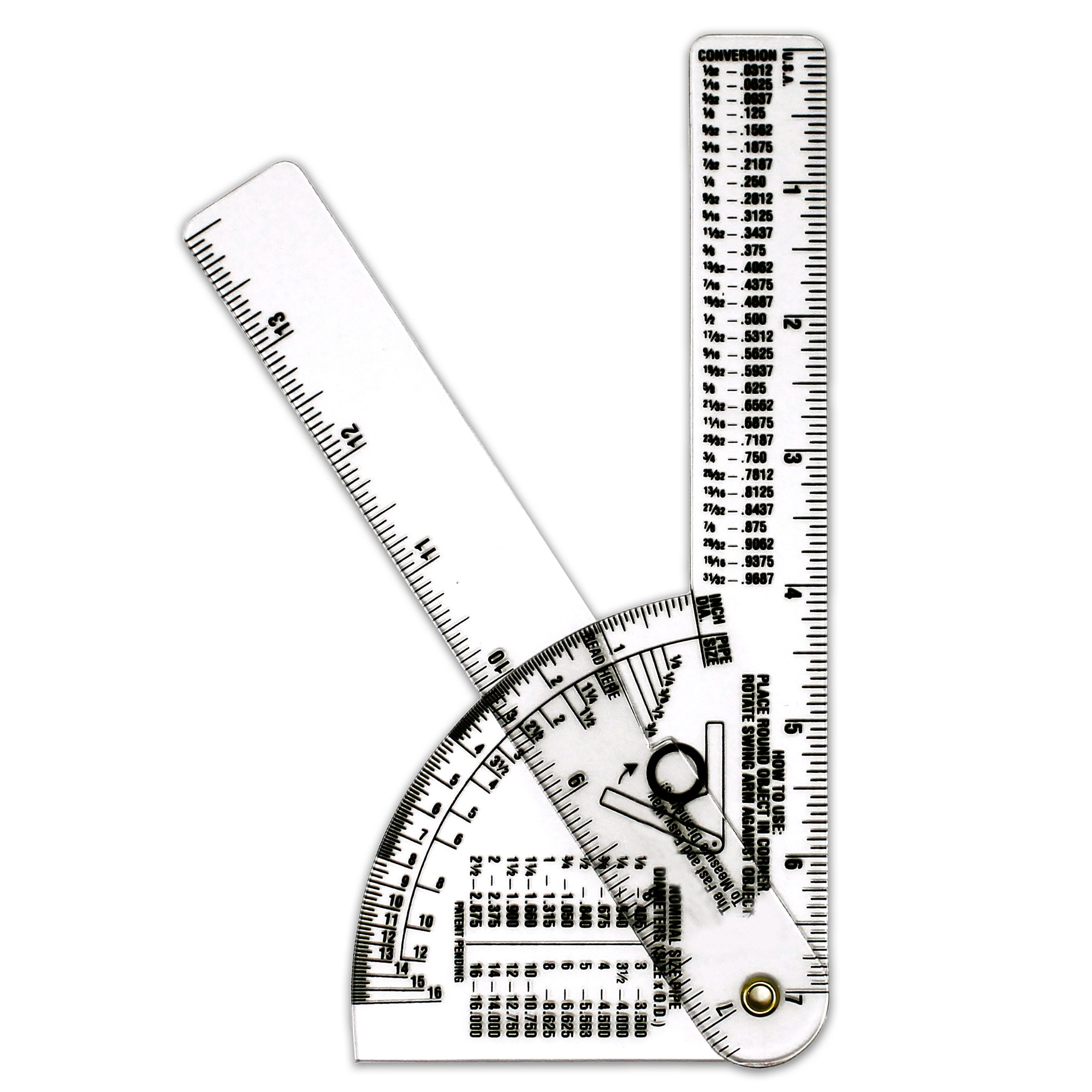Fractional 3 Pack White Styrene Pipe Caliper/Diameter Caliper and Ruler